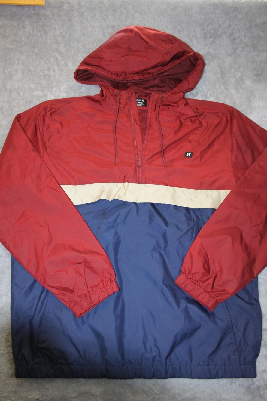Hurley Jacket Mens M Red Windbreaker Lined Hooded Full Zip Pockets Microfiber
